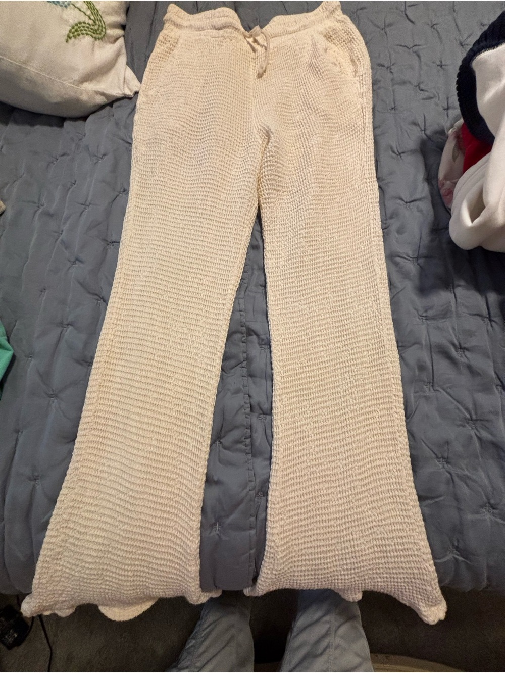 DONNI. Cream Textured Knit Lounge Pants